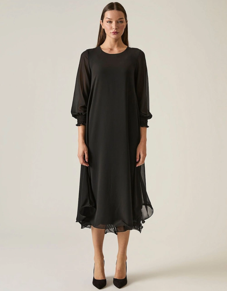 Maxi Wave Hem Black Dress