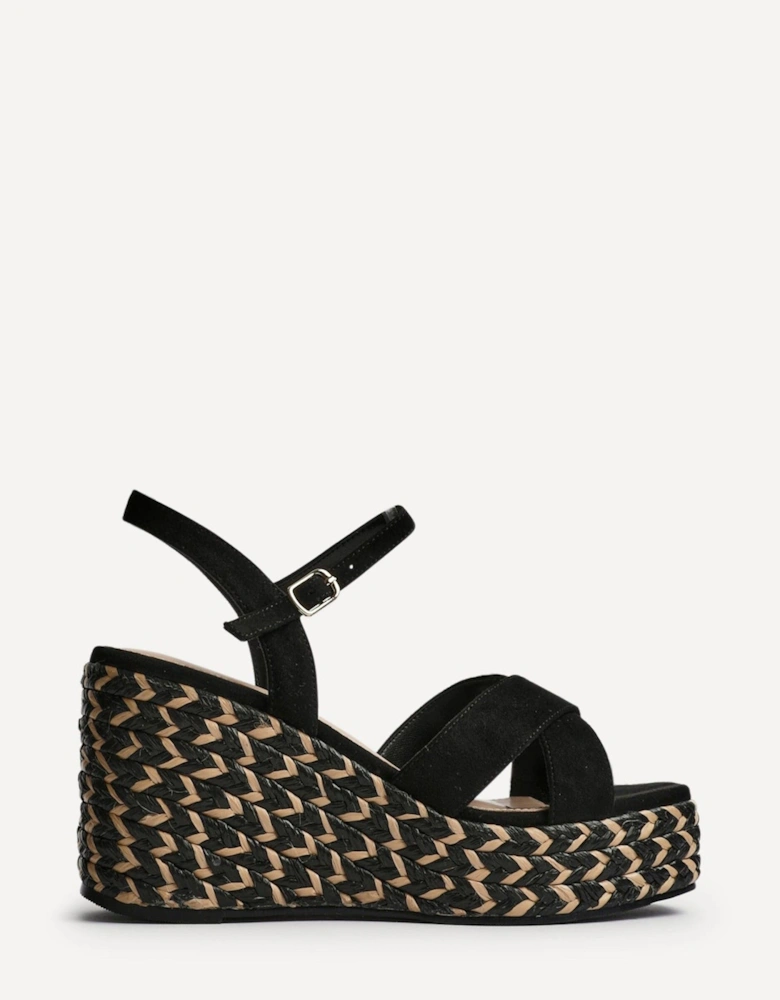 Leonie Black Faux Suede Braided Wedge