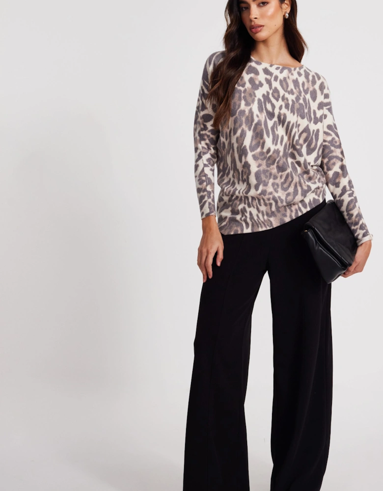 Beige Knit Leopard Print Jumper