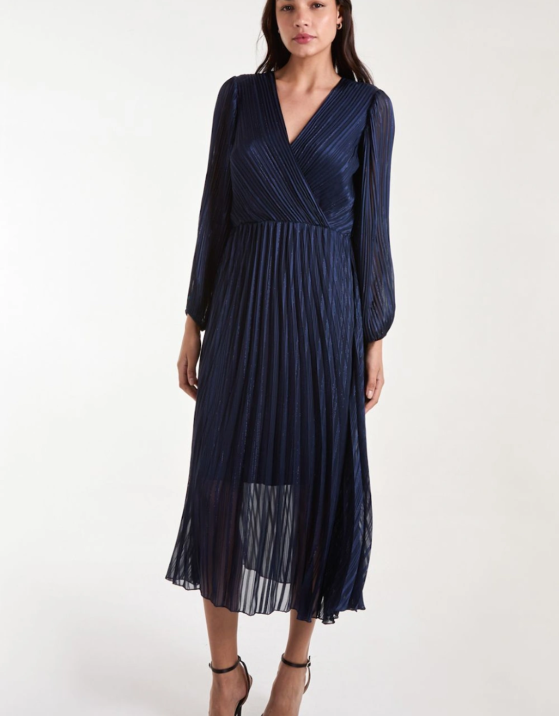 Metallic Wrap Front Plisse Midi Dress, 2 of 1