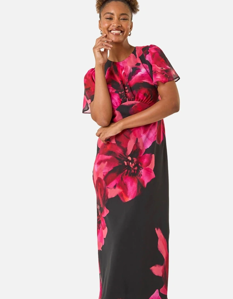 Floral Print Flutter Sleeve Midi Dress