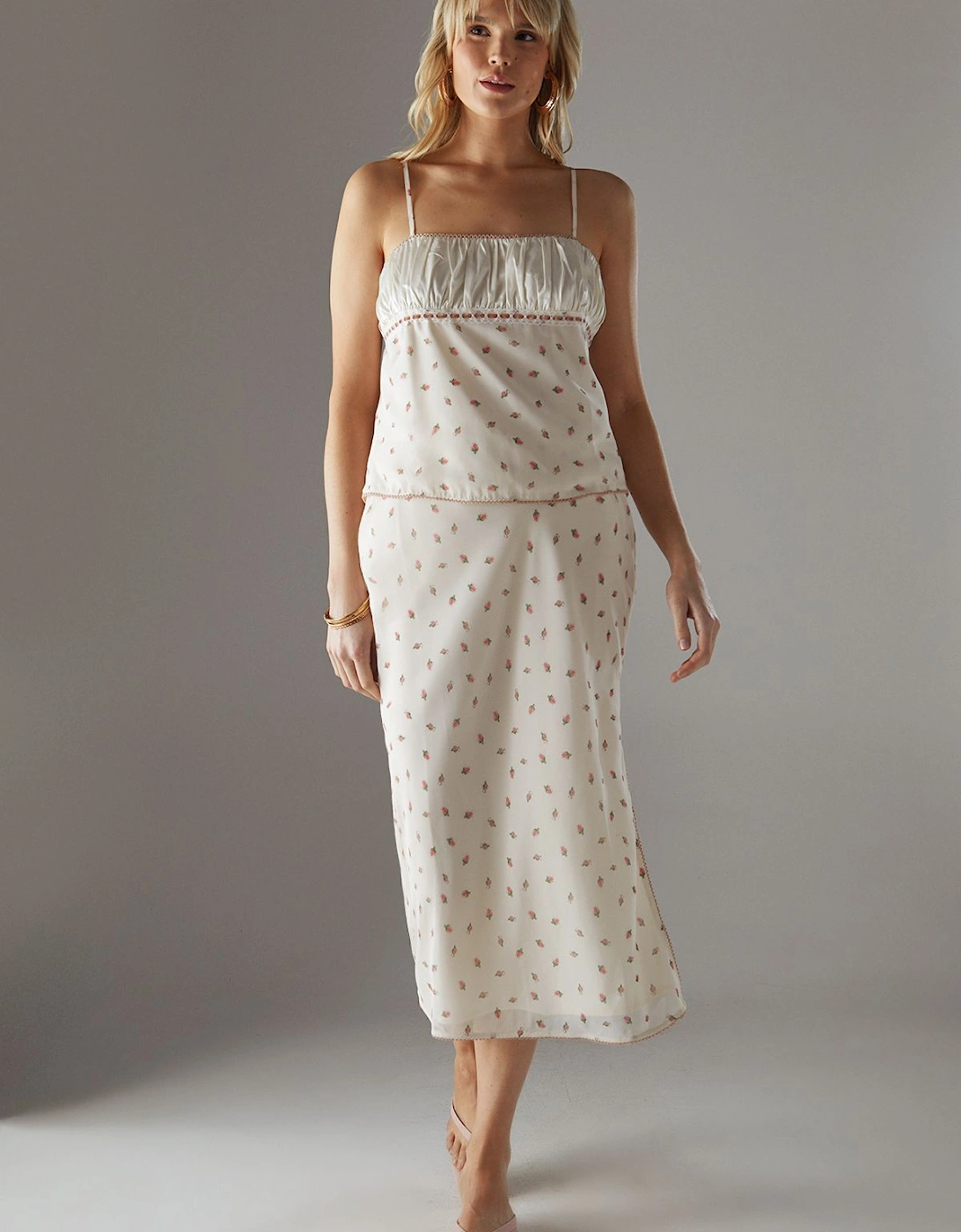 Georgette Lace Trim Bias Midi Skirt, 2 of 1