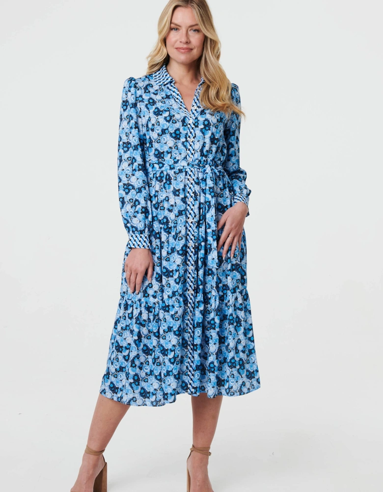 Floral Tie Waist Midi Shirt Dress