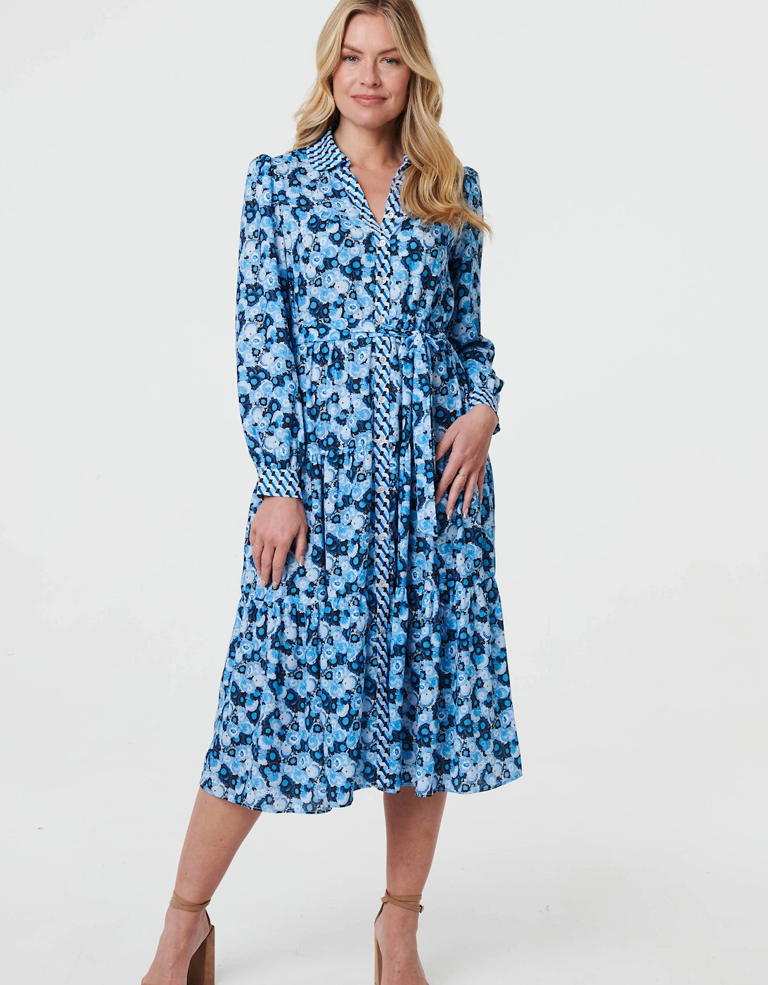 Floral Tie Waist Midi Shirt Dress, 2 of 1