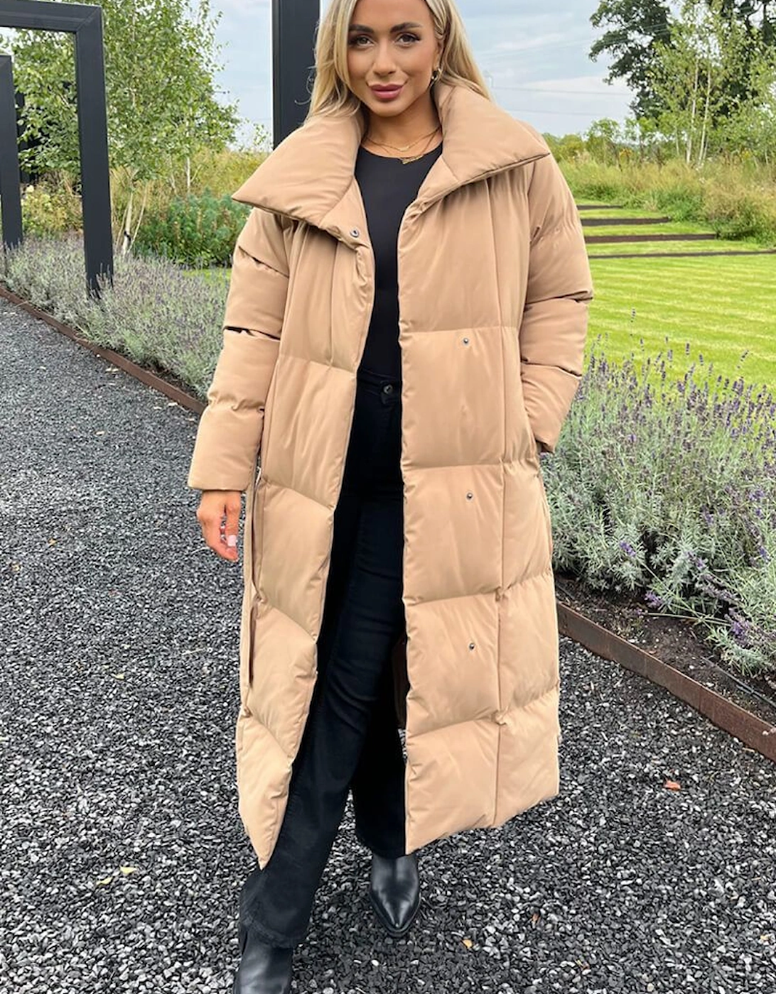 Biscuit Tie Waist Quilted Longline Puffer Coat, 2 of 1