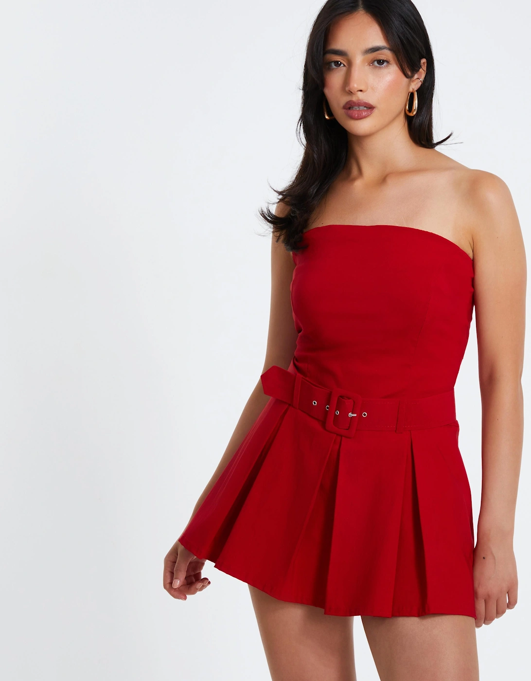 Red Bandeau Pleated Playsuit, 2 of 1