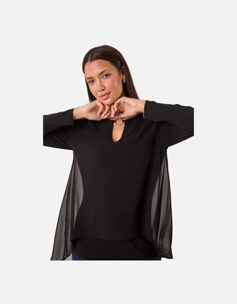 Ring Front Chiffon Overlay Tunic Top