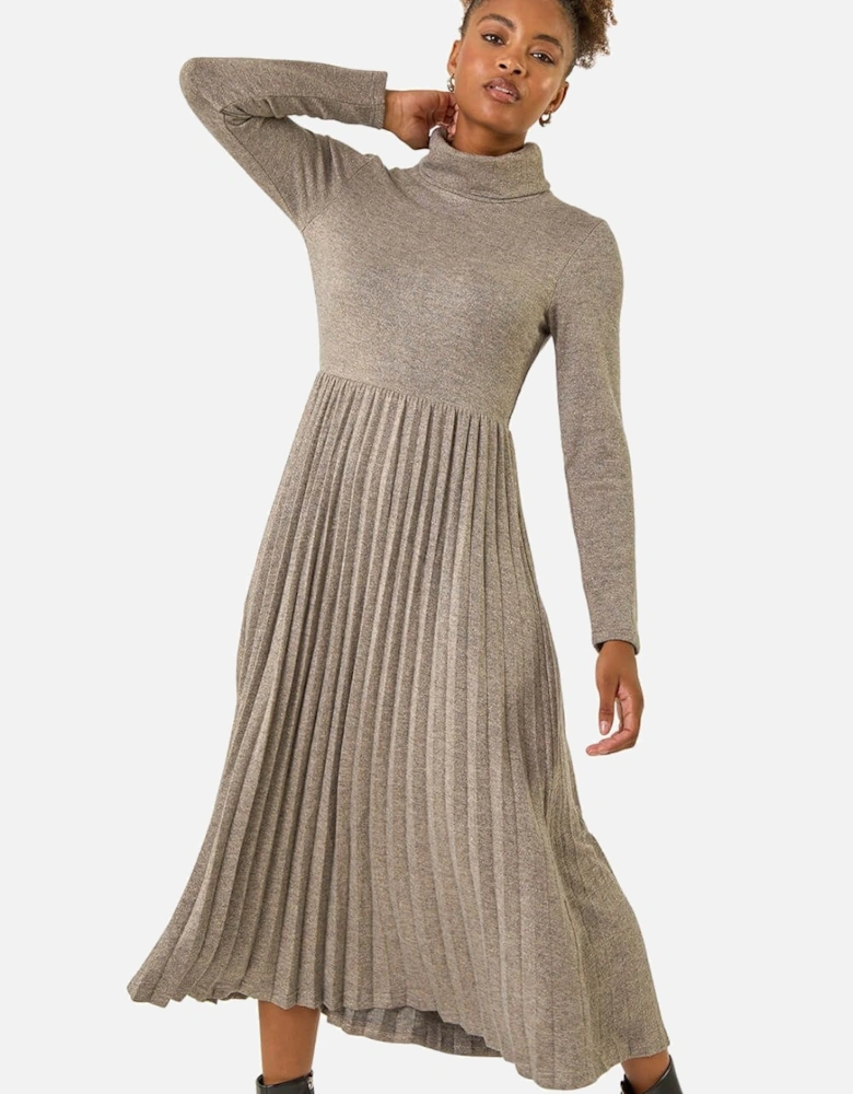High Neck Pleated Midi Dress