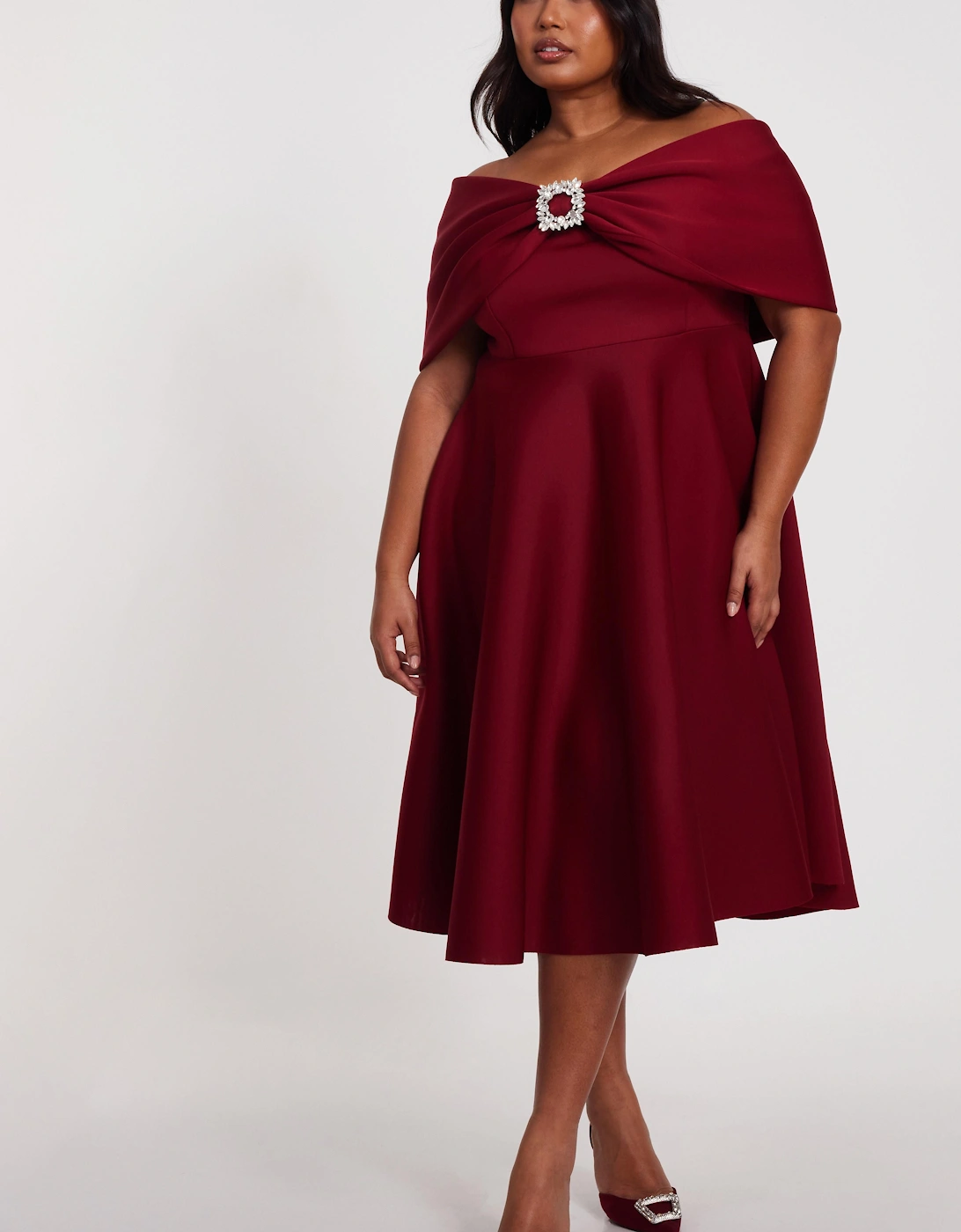 Wine Curve Skater Midi Dress, 2 of 1