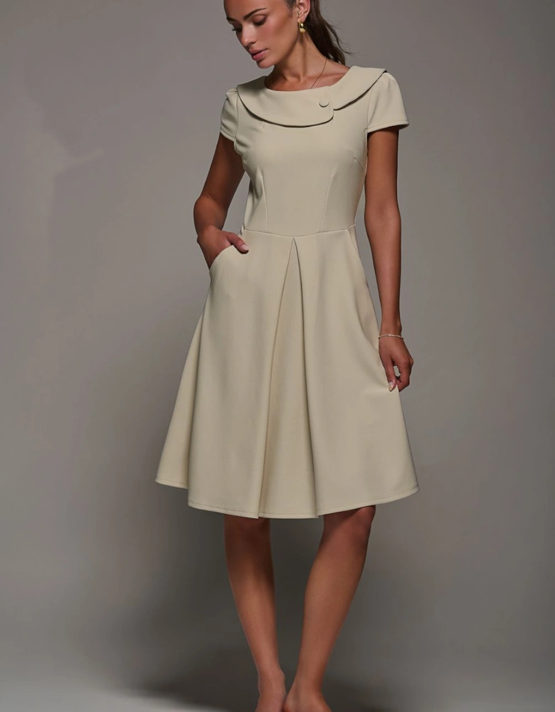 Roll Collar Cap Sleeve Midi Dress
