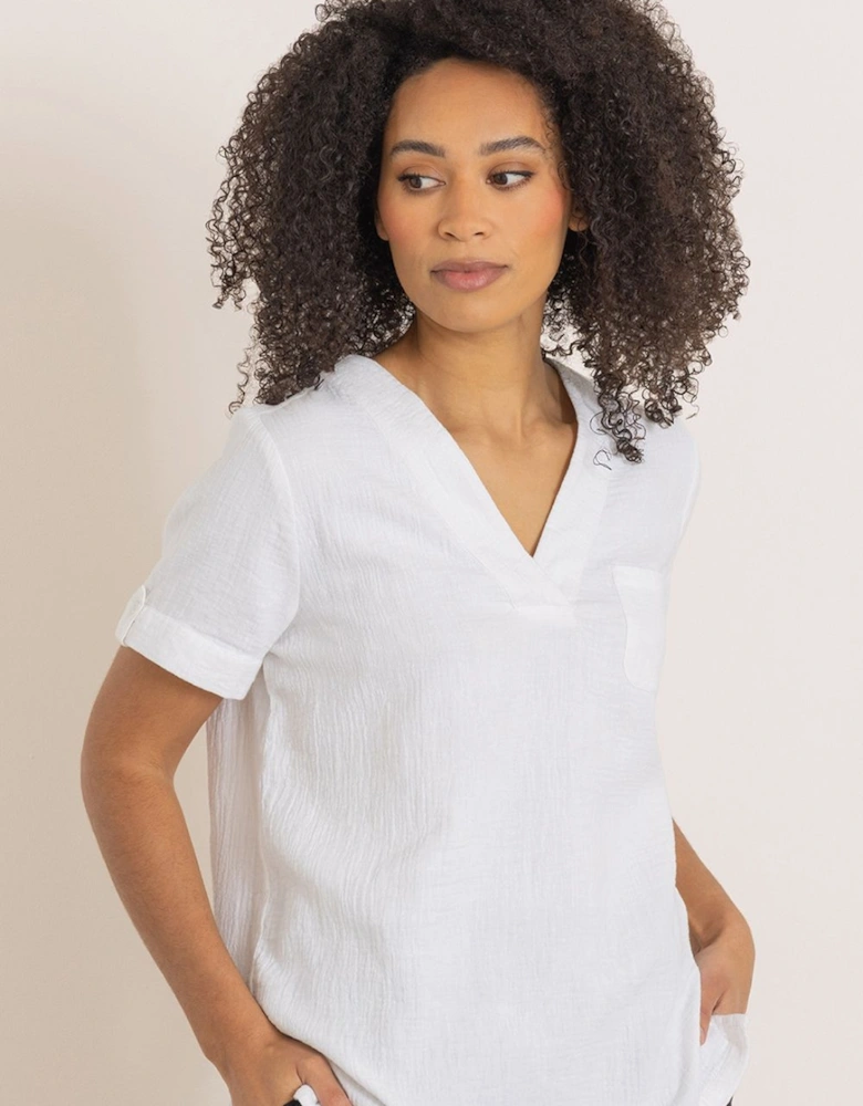 Short Sleeve Cotton V Neck Top