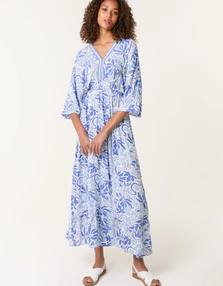 Blue Embellished V Front & Back Maxi Dress