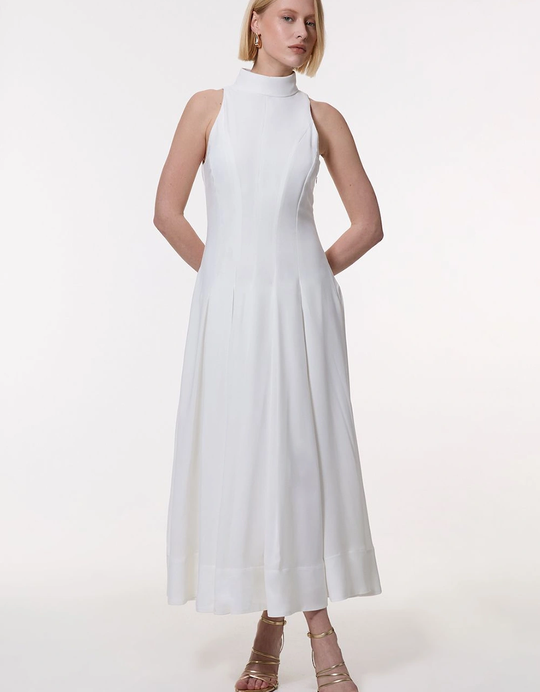 Petite Halter Neck Pleated Woven Maxi Dress, 2 of 1