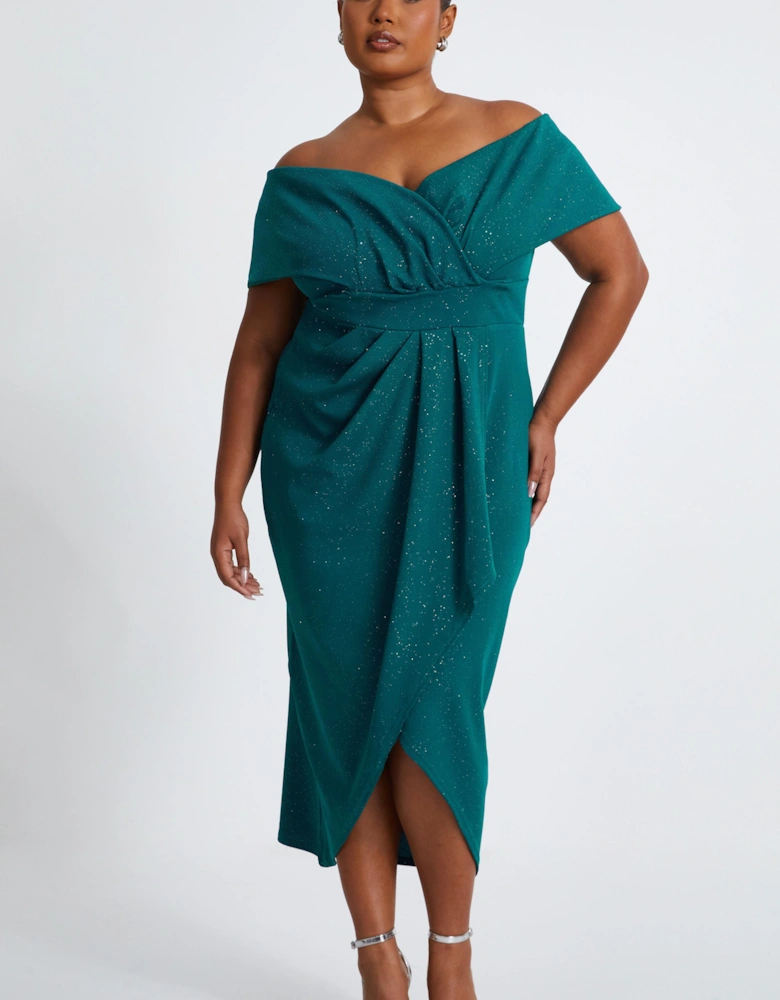 Green Curve Glitter Bardot Midi Dress