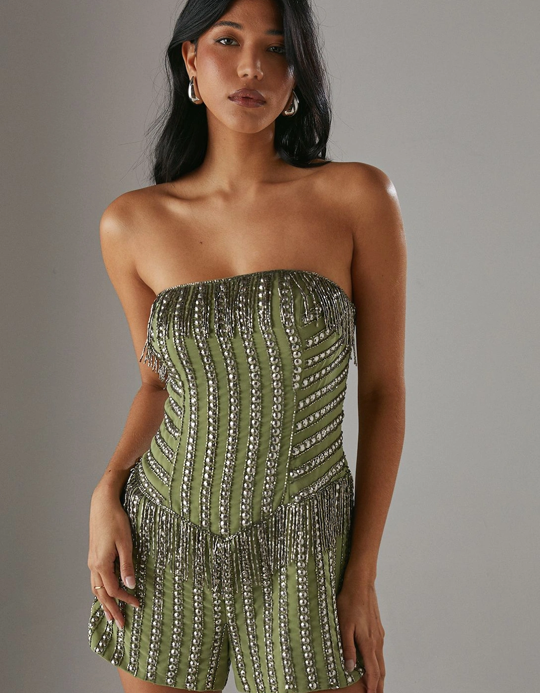 Hand Embellished Sequin Fringe Stud Bandeau Playsuit, 2 of 1