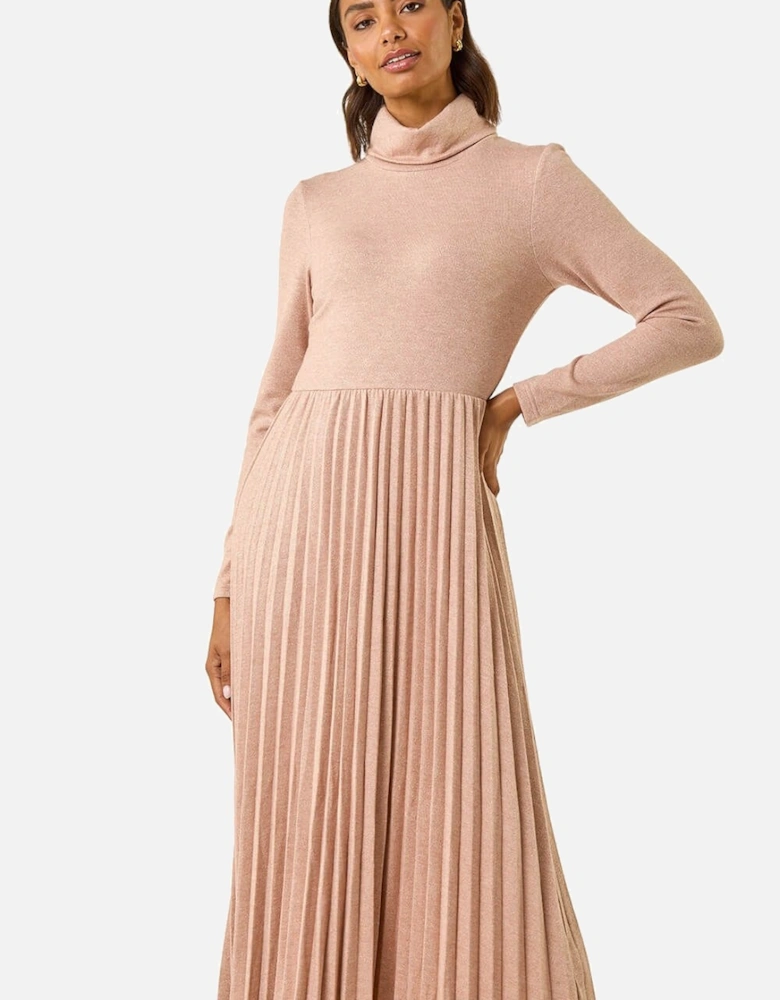 High Neck Pleated Midi Dress