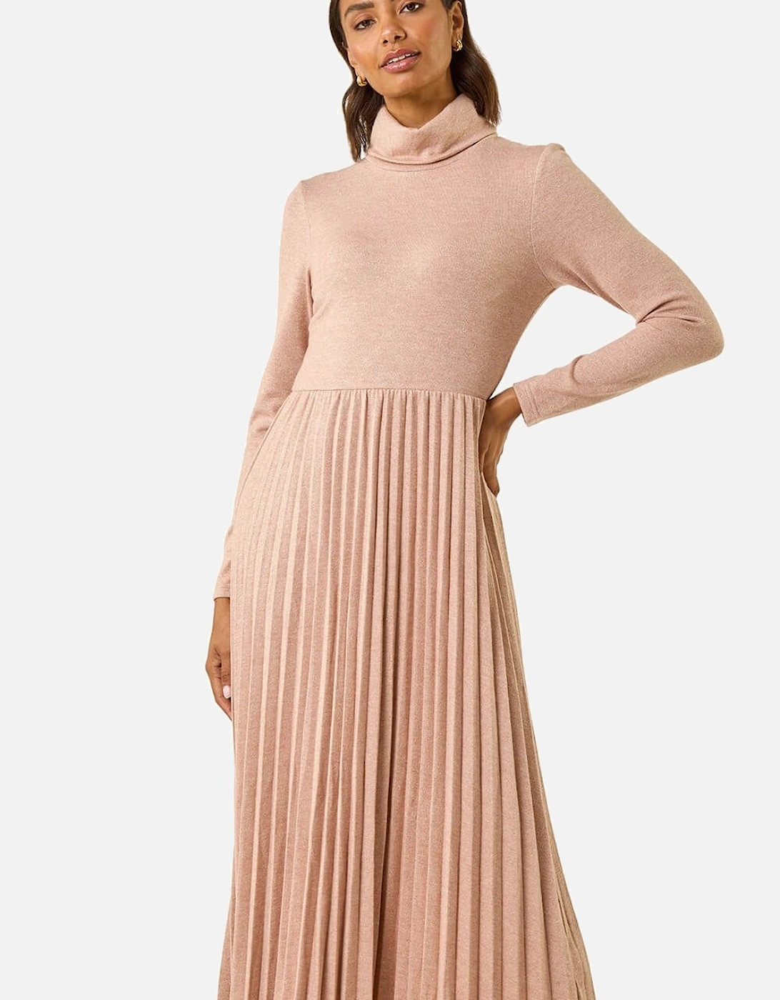 High Neck Pleated Midi Dress, 2 of 1