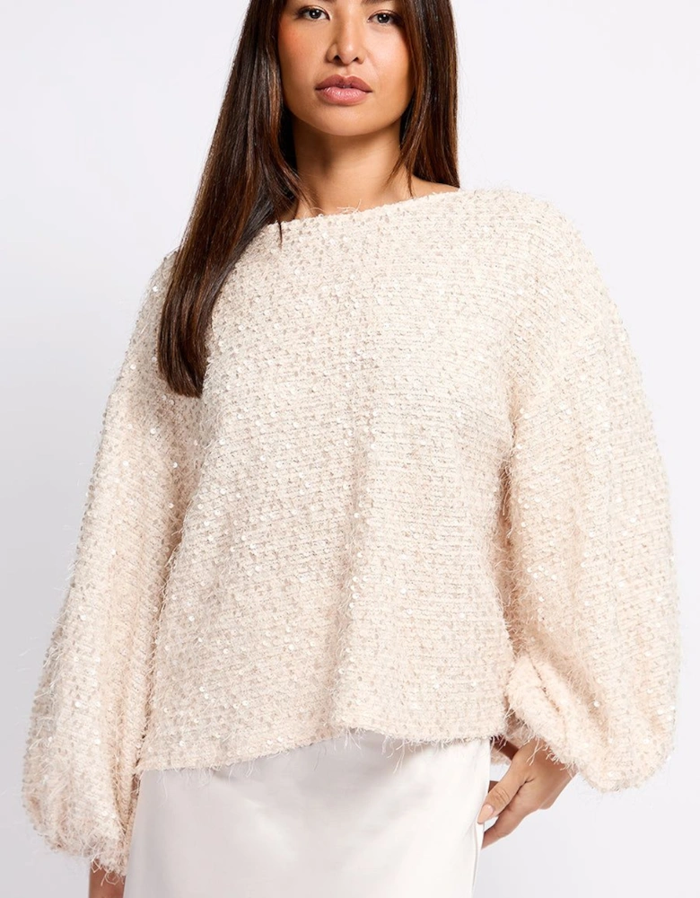 Cream Sequin Fringe Top