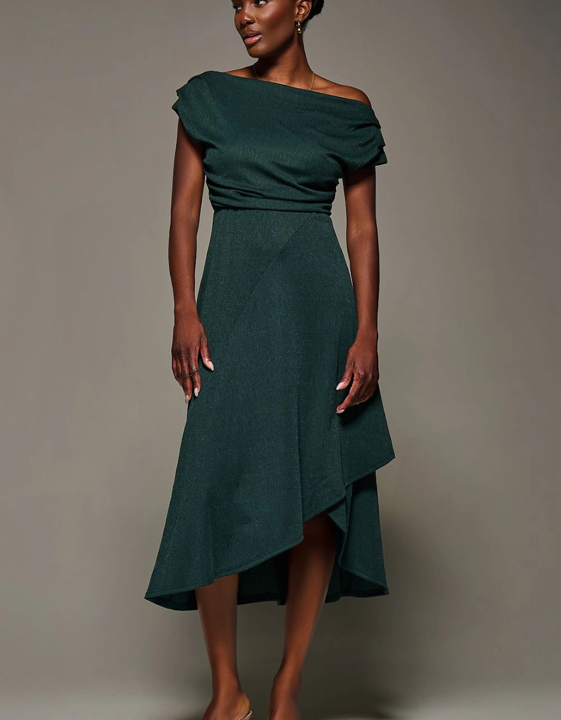 Draped Jersey Cowl Neck Midi Dress, 2 of 1