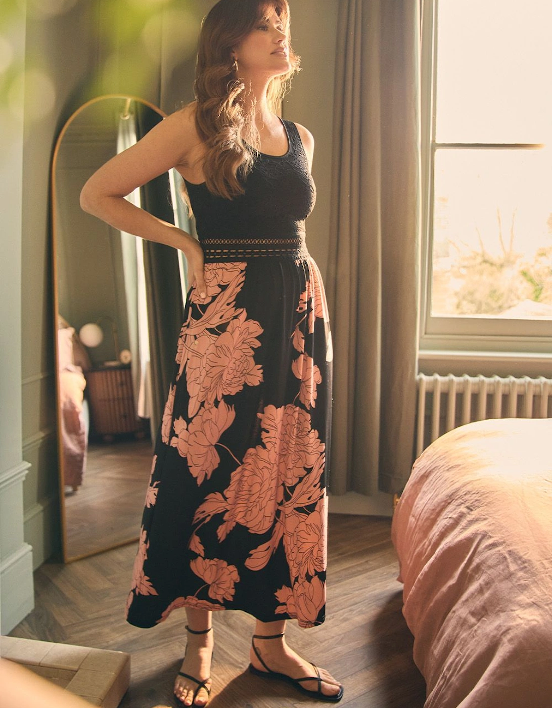 Floral Lace Trim Sleeveless Maxi Dress, 2 of 1