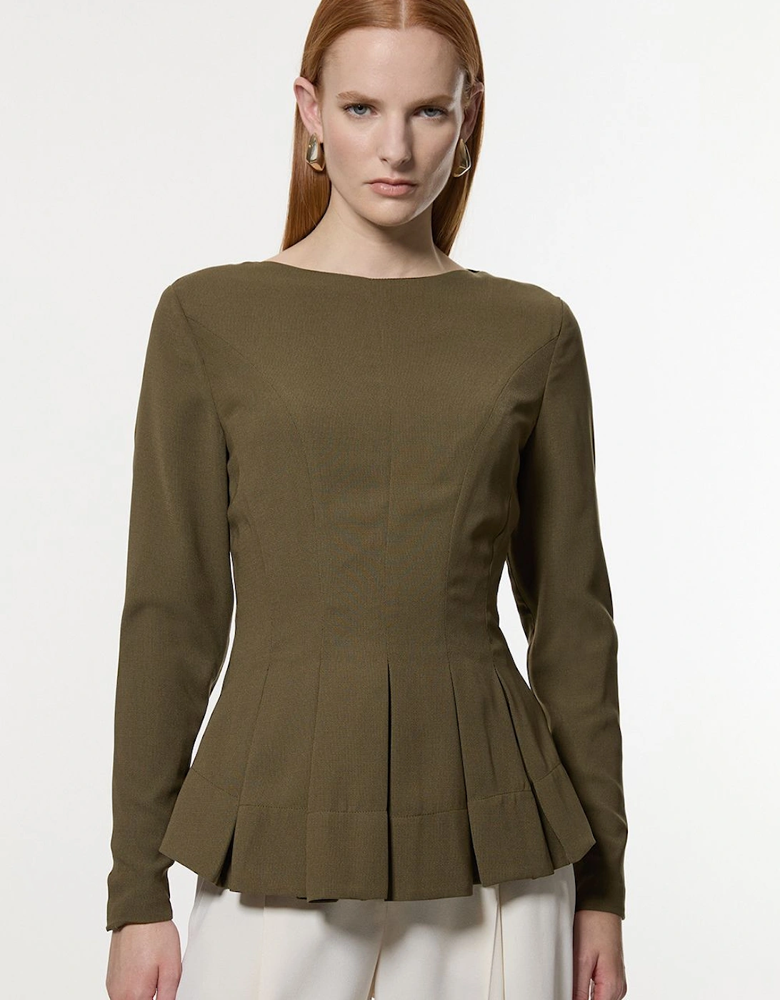 Pleated Long Sleeve Open Back Detail Woven Blouse, 2 of 1