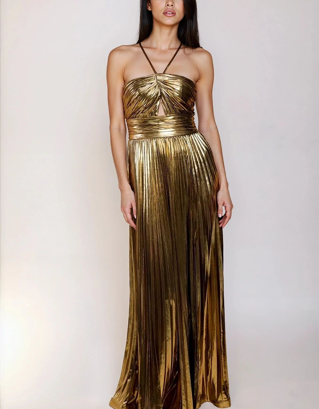 Gold Metalic Pleated Maxi Dress, 2 of 1