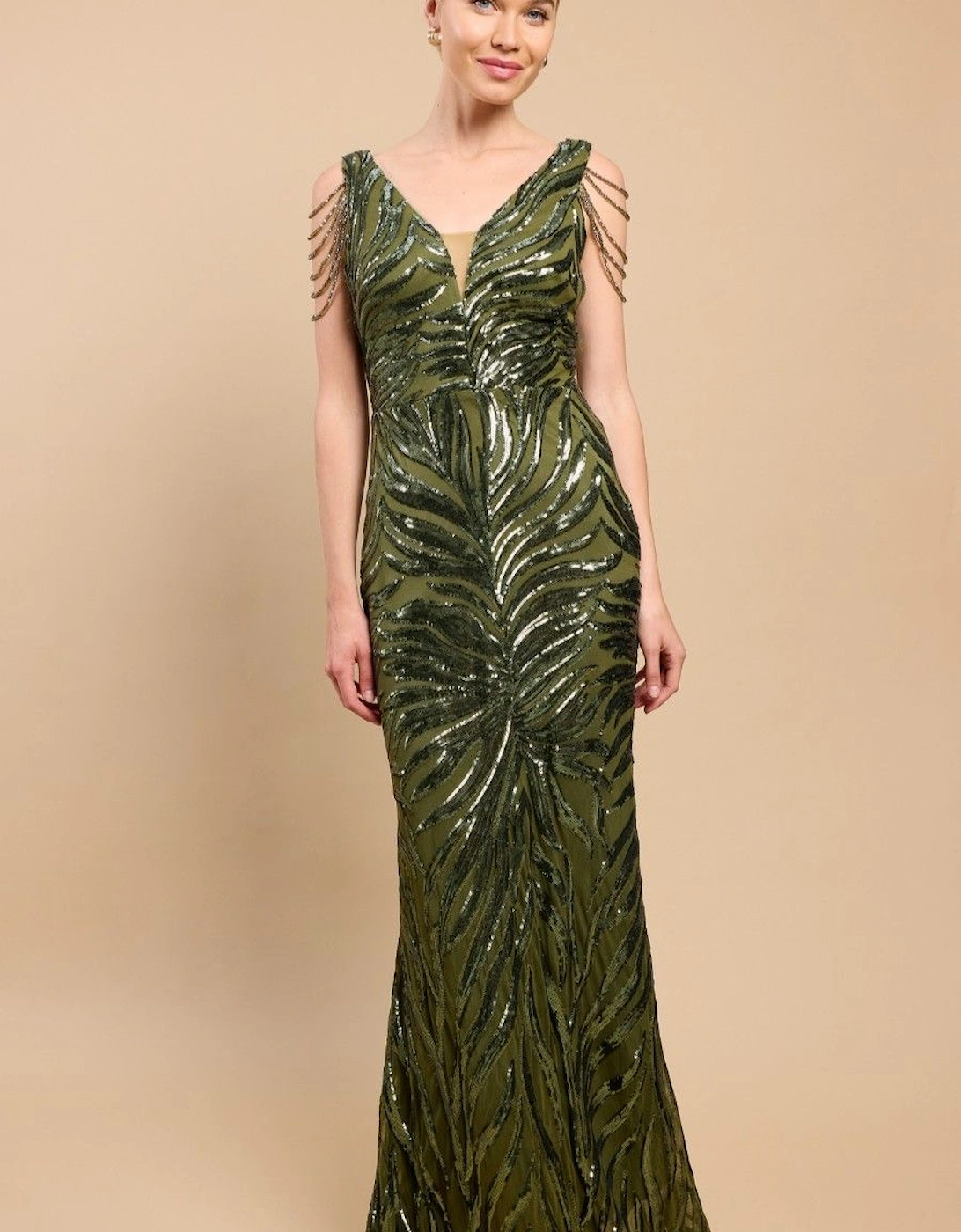 Khaki Sequin Fishtail Maxi Dress, 2 of 1