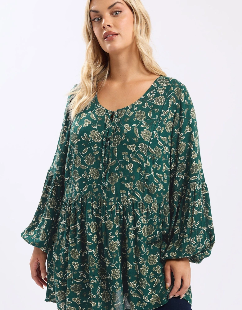 Floral Print Tie Neck Blouse