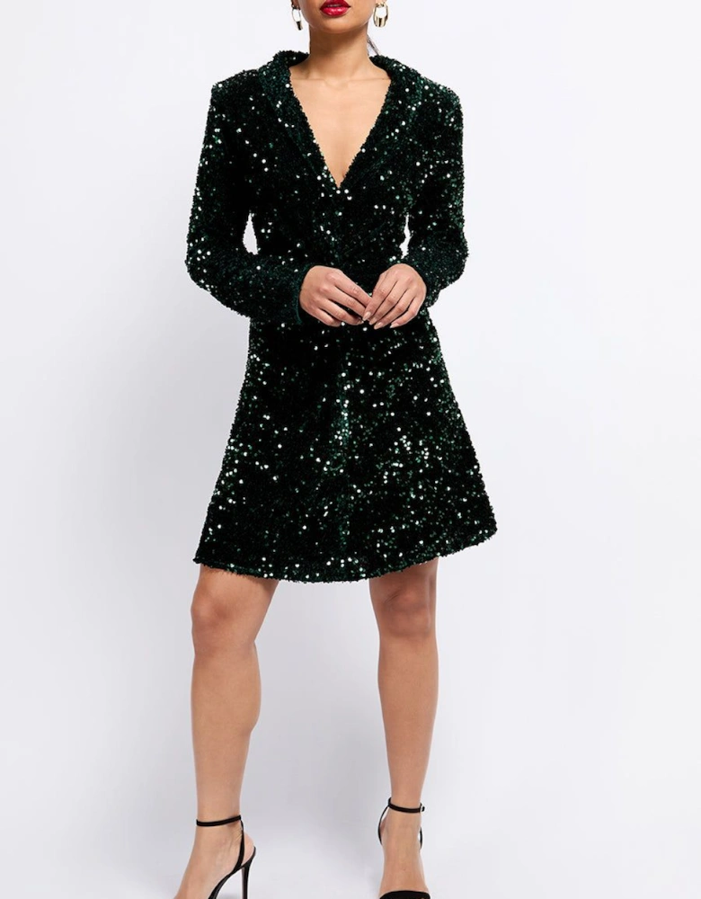 Green Sequin Velvet Mini Dress