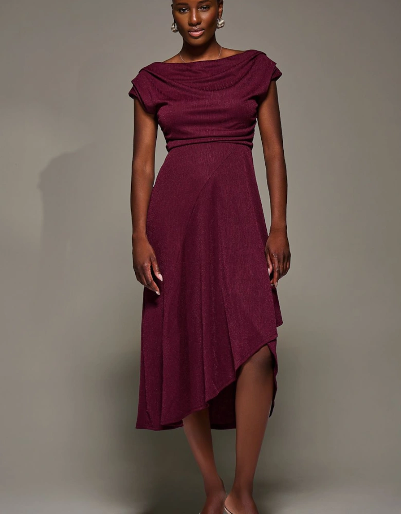 Draped Jersey Cowl Neck Midi Dress