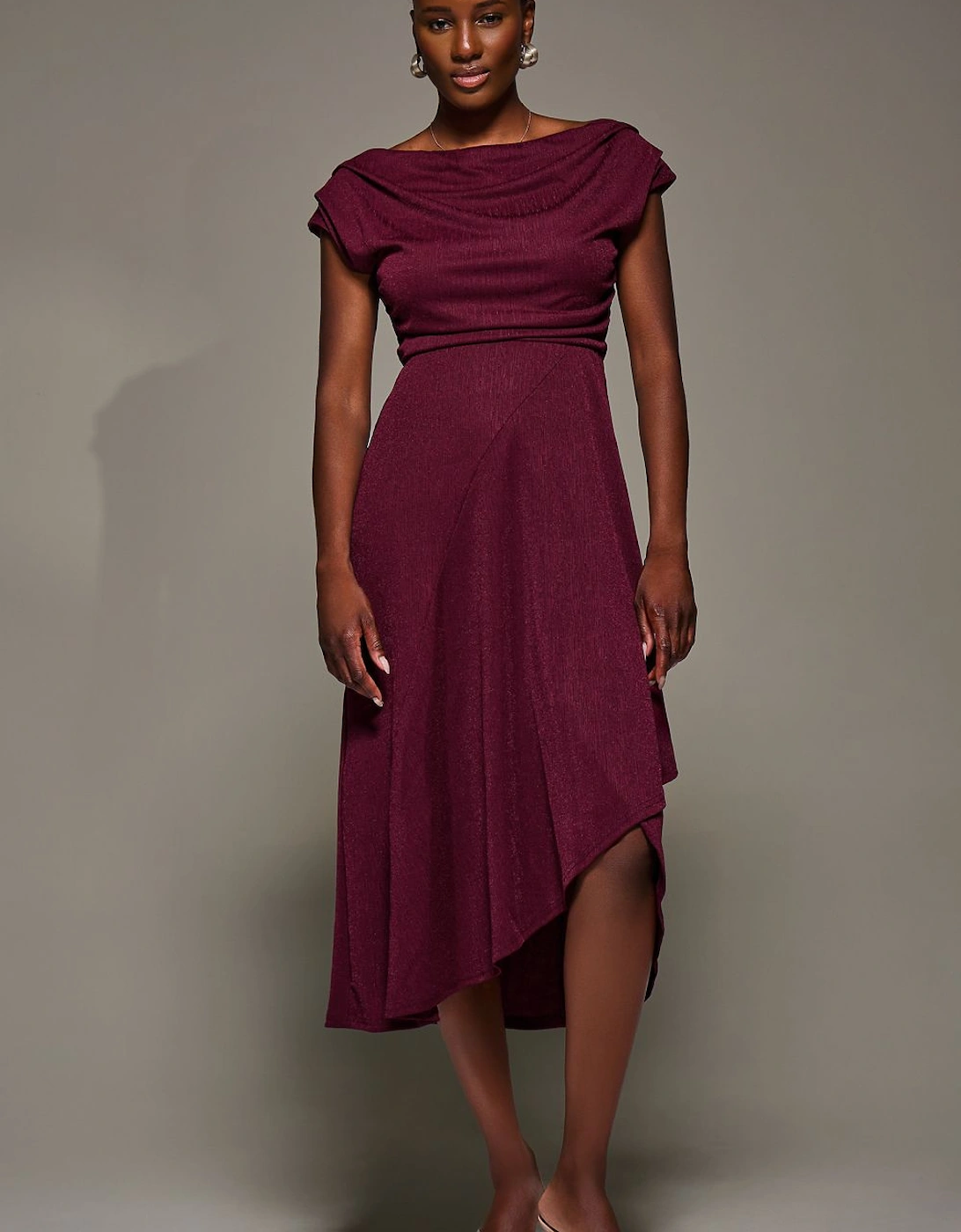 Draped Jersey Cowl Neck Midi Dress, 2 of 1