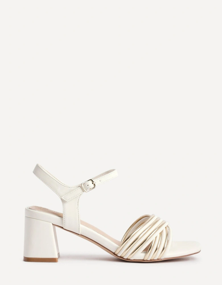 Genna Ivory Faux Leather Strappy Crossover Heeled Sandal