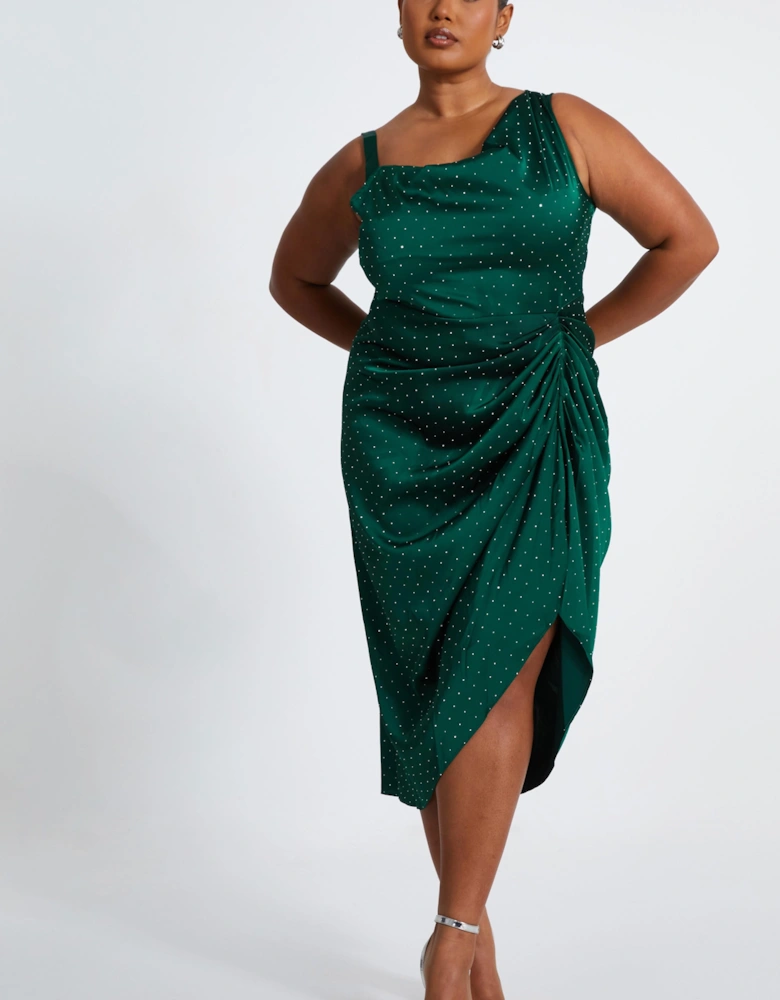 Green Curve Diamante Satin Midi Dress