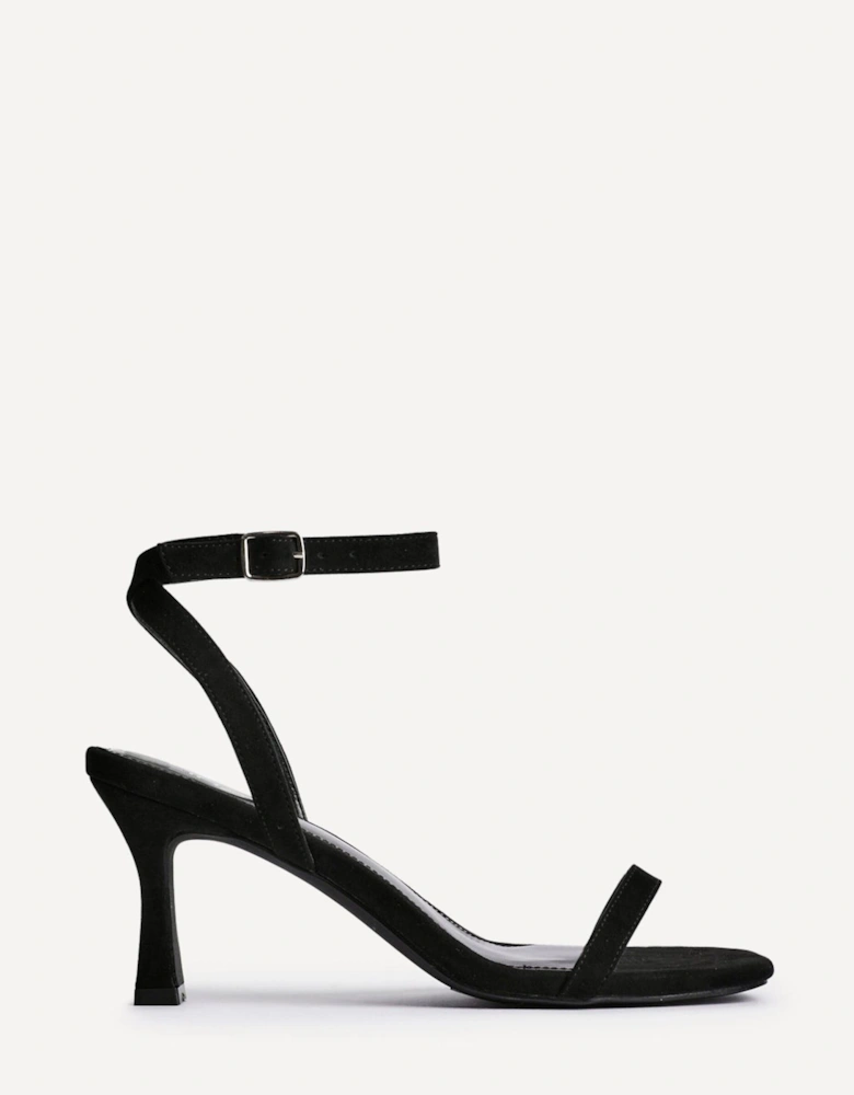 Elevate Black Faux Suede Barely There Stiletto Heeled Sandals