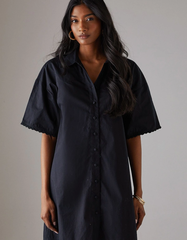 Poplin Crochet Trim Western Mini Shirt Dress