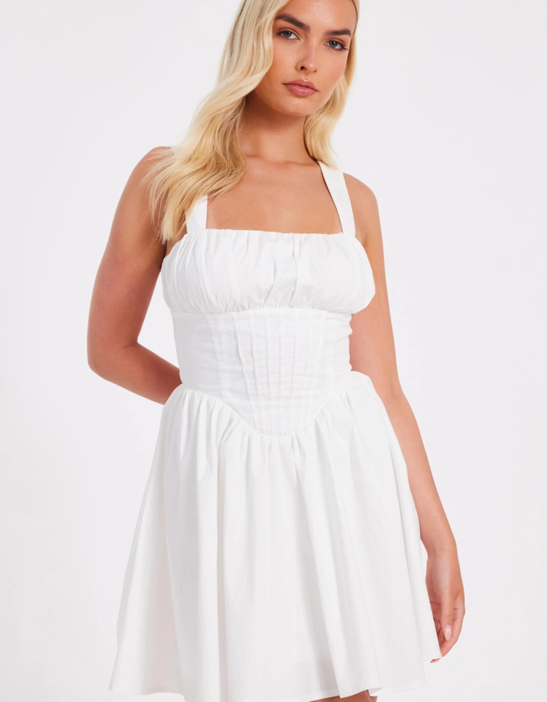White Corset Detail Skater Dress