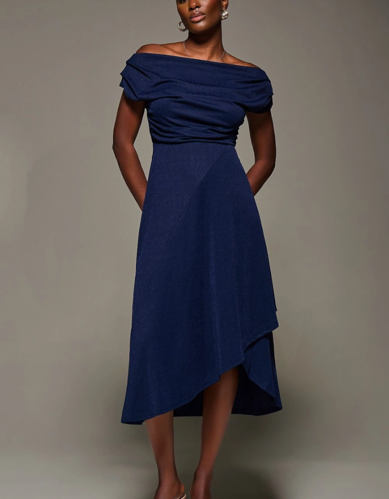 Draped Jersey Cowl Neck Midi Dress