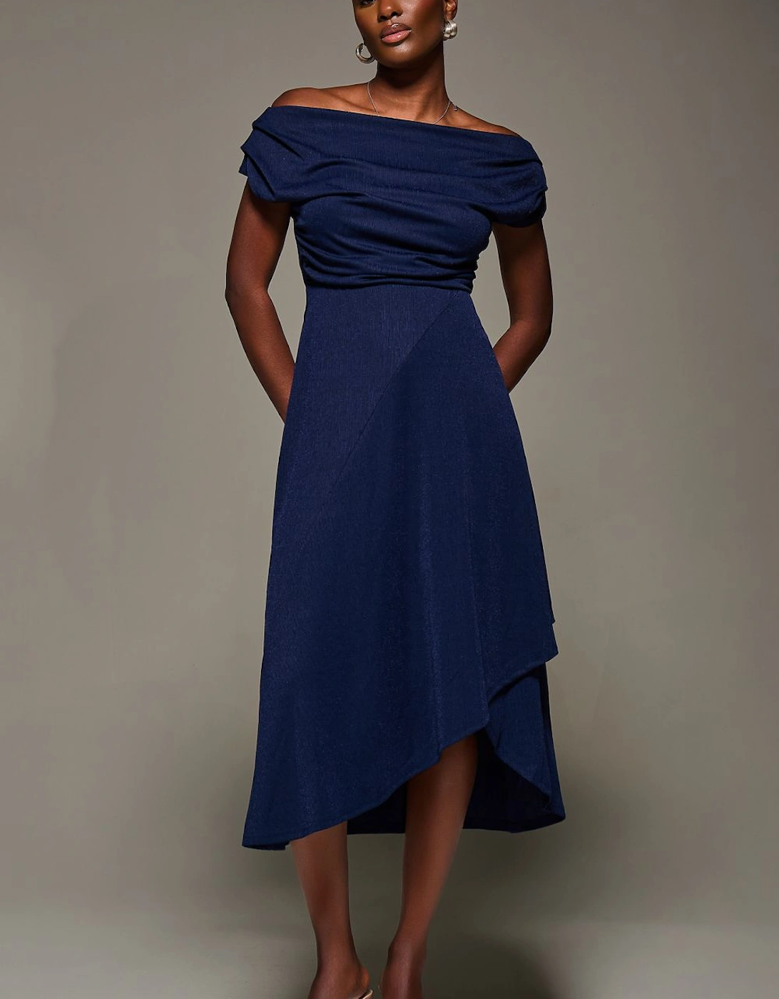 Draped Jersey Cowl Neck Midi Dress, 2 of 1
