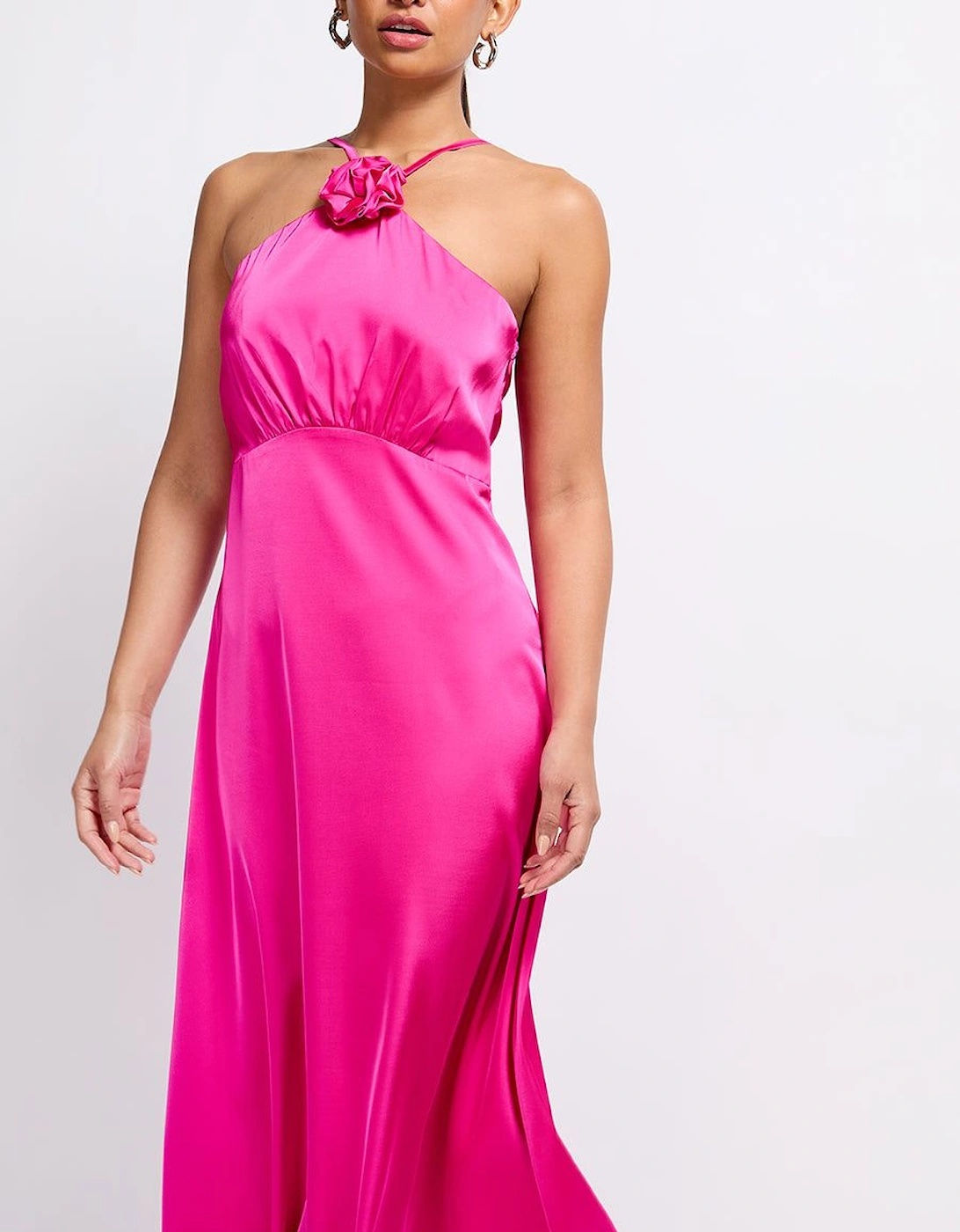Pink Satin Rosette Midaxi Dress, 2 of 1