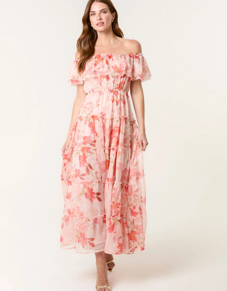 Pink Luxe Off The Shoulder Frill Maxi Dress