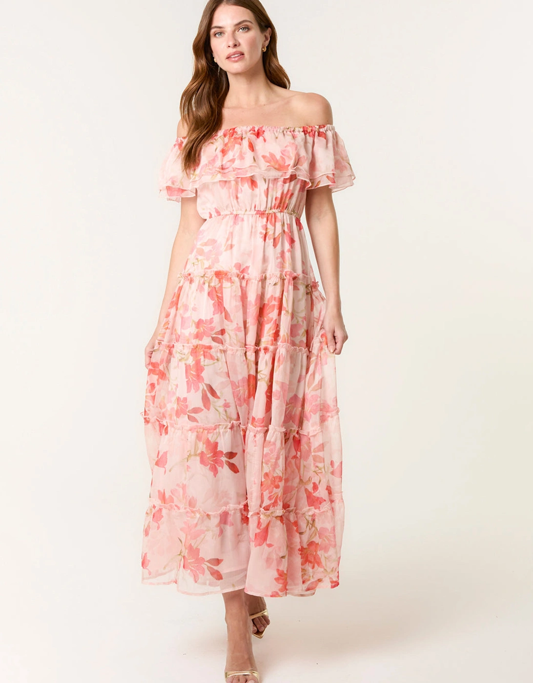 Pink Luxe Off The Shoulder Frill Maxi Dress, 2 of 1