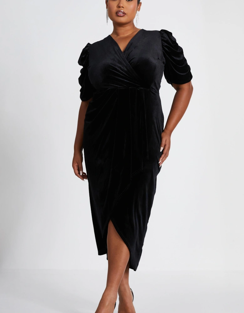 Black Curve Wrap Midi Dress