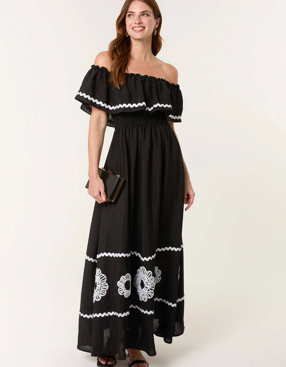 Black Luxe Ric Rac Floral Midi Dress, 2 of 1