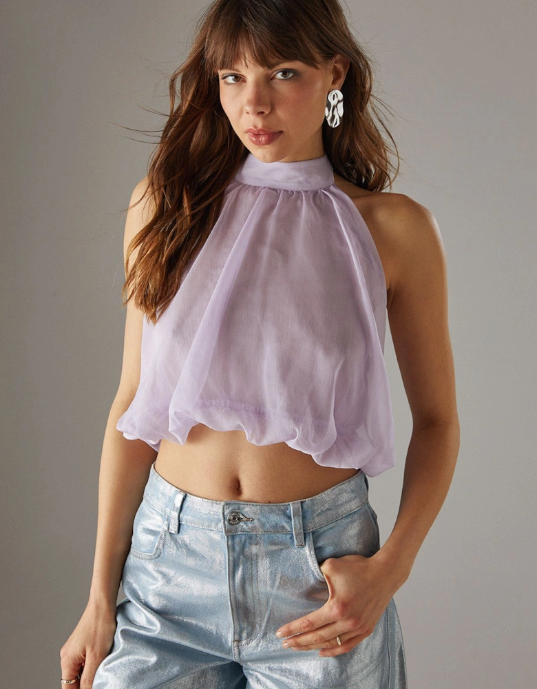 Chiffon Halter Bubble Crop Top