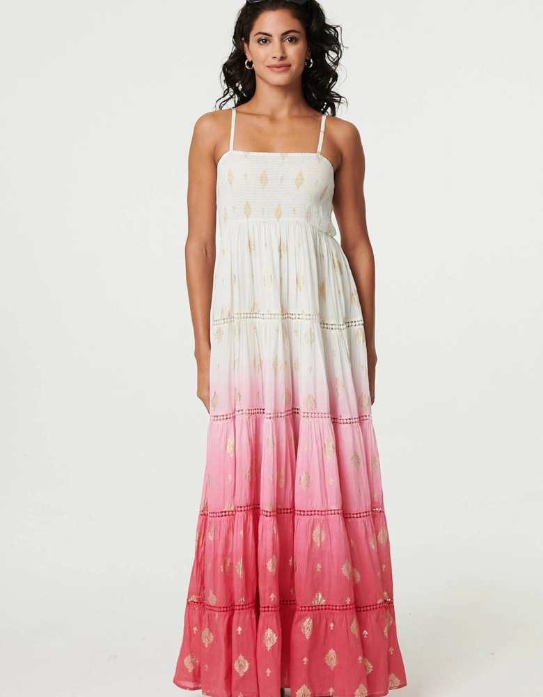 Ombre Print Tiered Sleeveless Maxi Dress