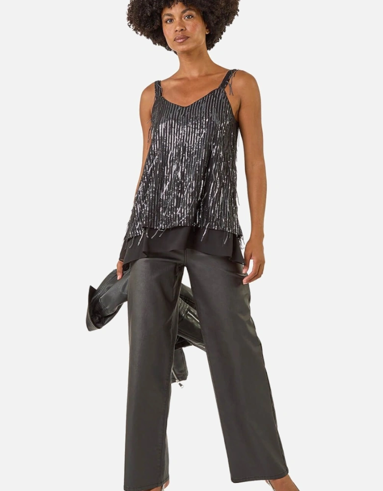 Tassel Sequin Chiffon Top