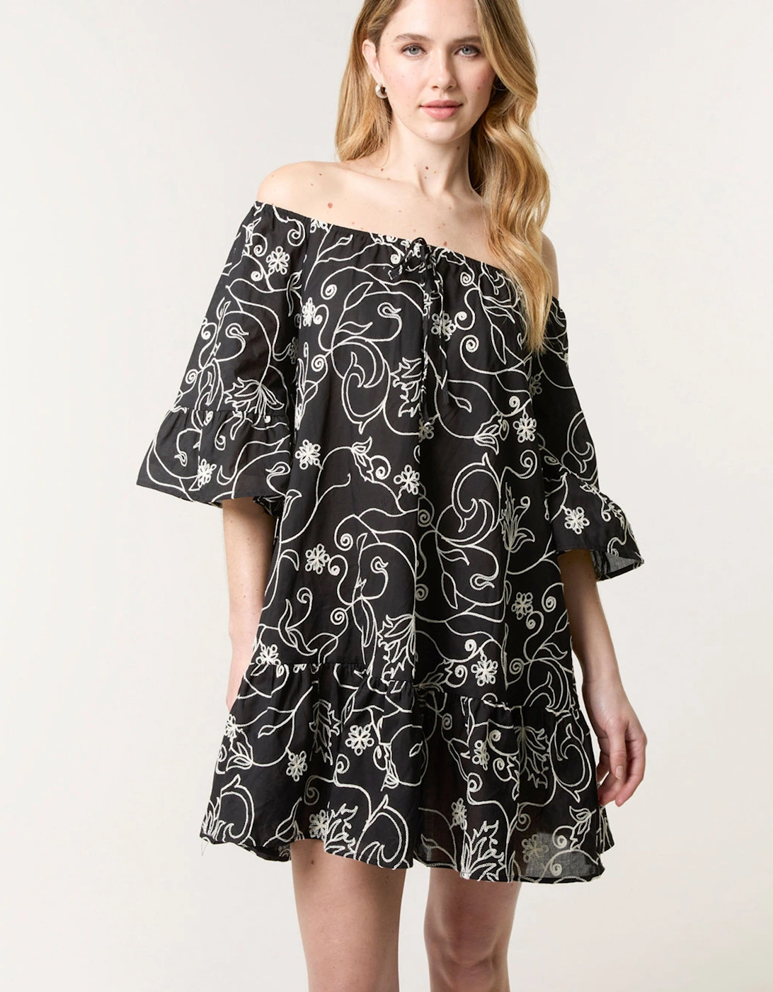 Black Embroidered Smock Dress, 2 of 1
