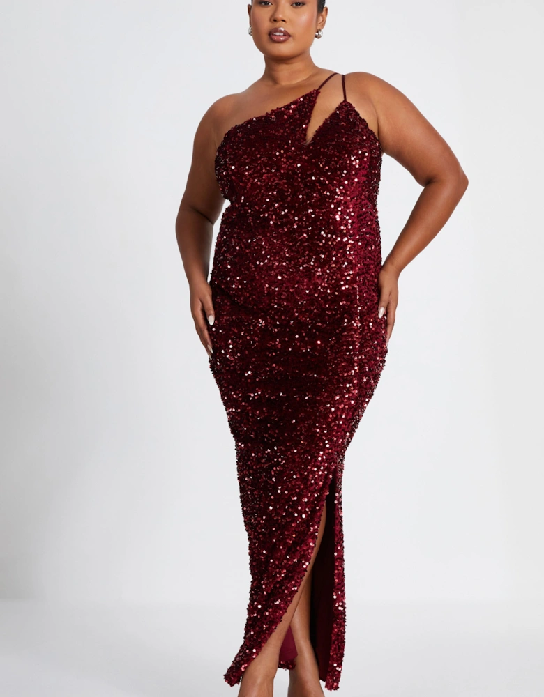 Red Curve Sequin Maxi Dress