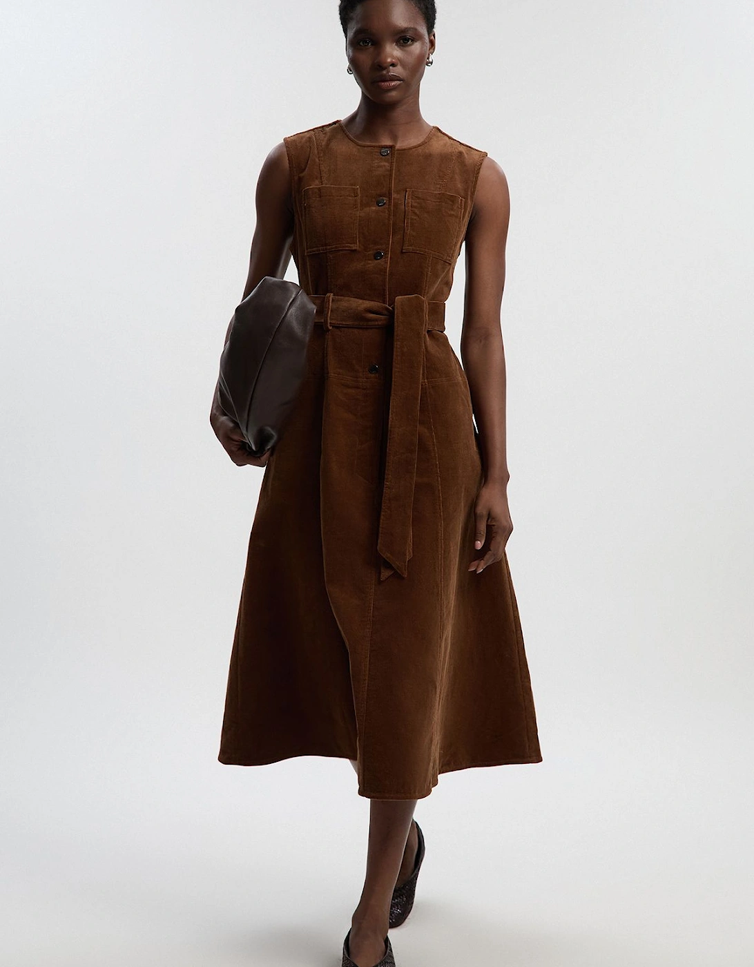 Petite Stretch Cord Belted Midi Dress, 2 of 1