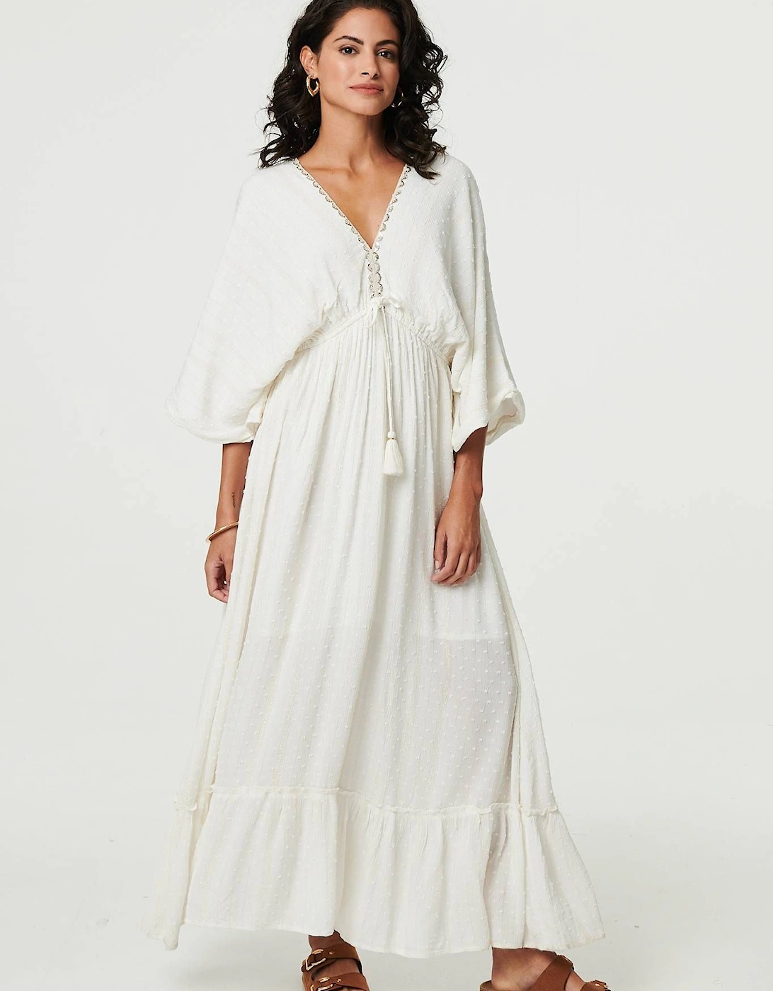 Textured V-Neck Empire Kaftan Maxi Dress, 2 of 1